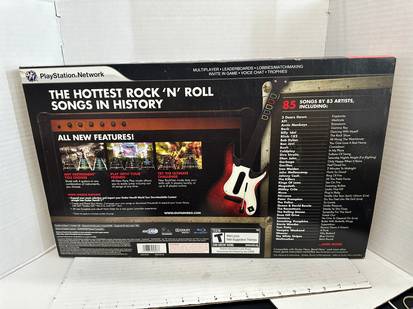 Guitar Hero 5 Band Hero PS3 Red Wireless Guitar Controller Dongle Strap Game