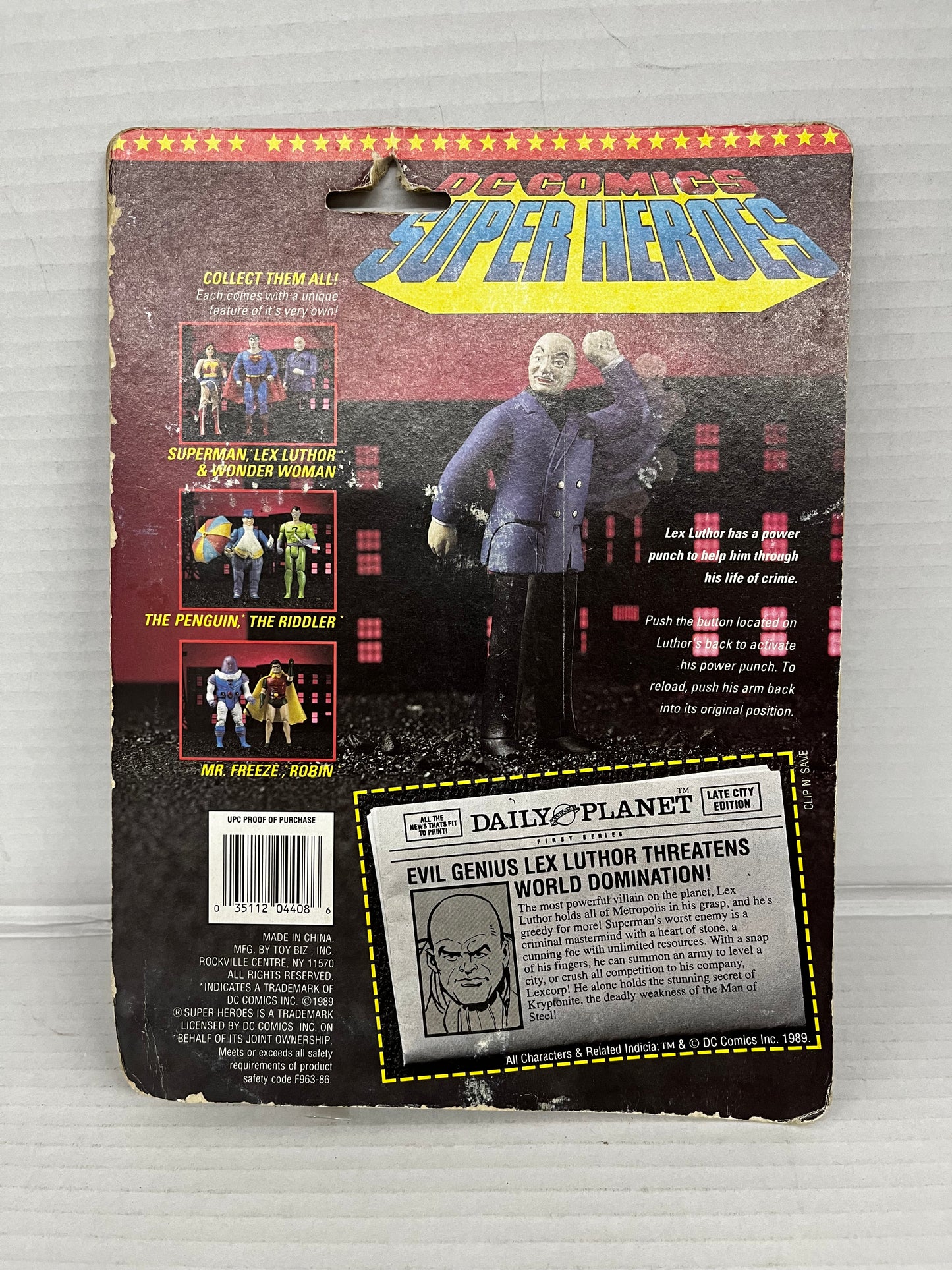 DC Comics Super Heroes Lex Luthor Action Figure Toy Biz 1989 non mint package