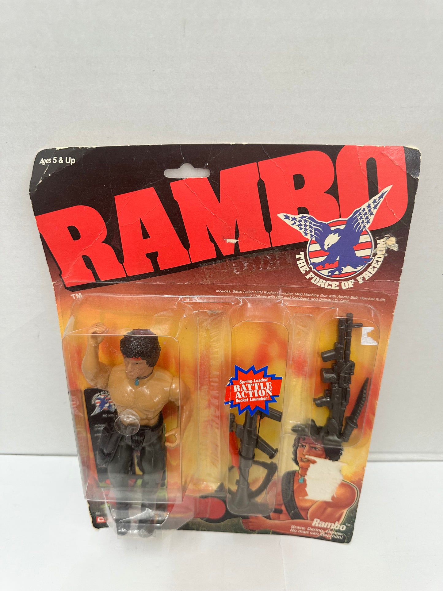 1985 Coleco Rambo The Force of Freedom Rambo Figure New Sealed Card Damage