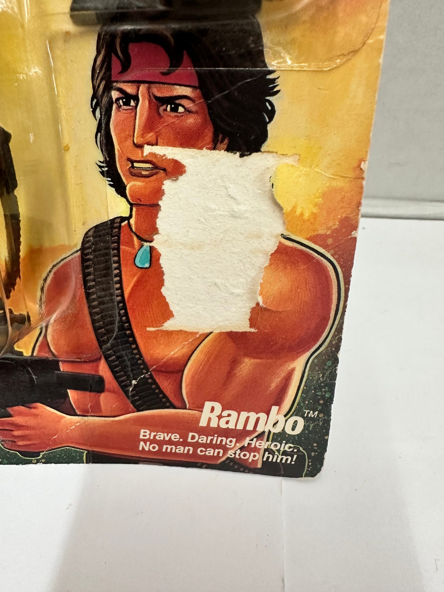 1985 Coleco Rambo The Force of Freedom Rambo Figure New Sealed Card Damage