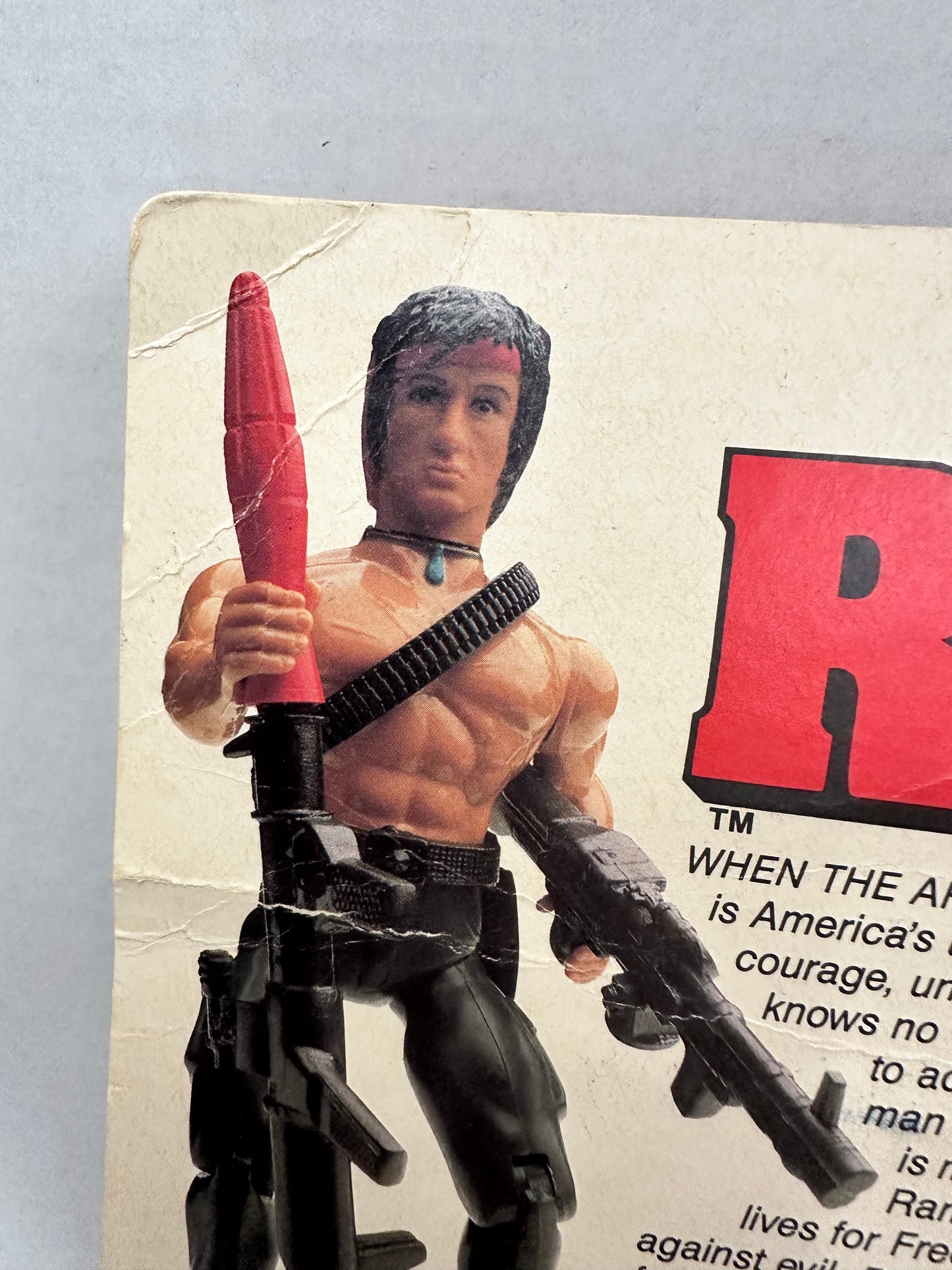 1985 Coleco Rambo The Force of Freedom Rambo Figure New Sealed Card Damage