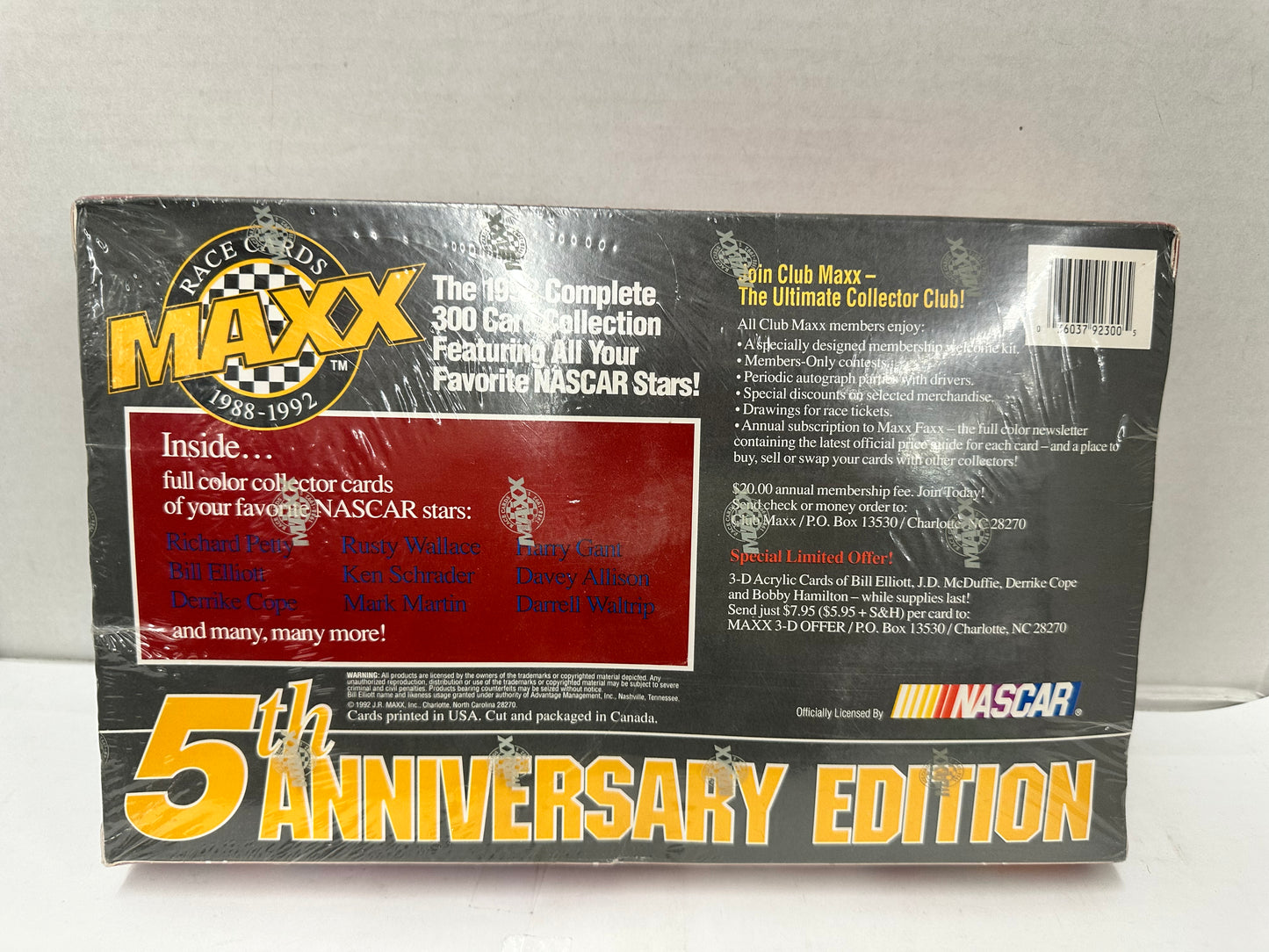 Maxx 1992 5th Anniversary Edition 300 Card Set NASCAR Factory Sealed