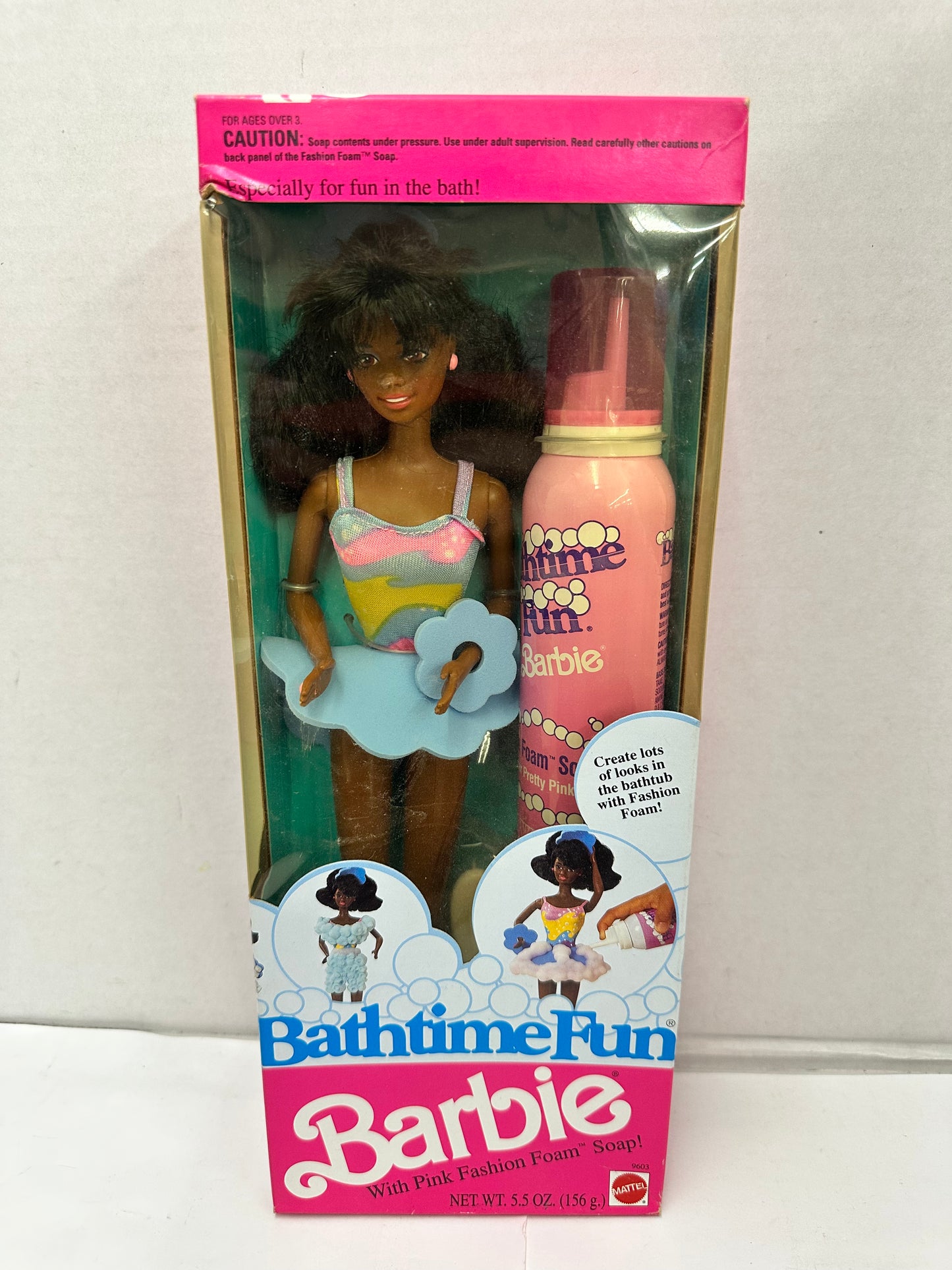 1990 Mattel Bathtime Fun Barbie With Pink Fashion Foam Soap #9601