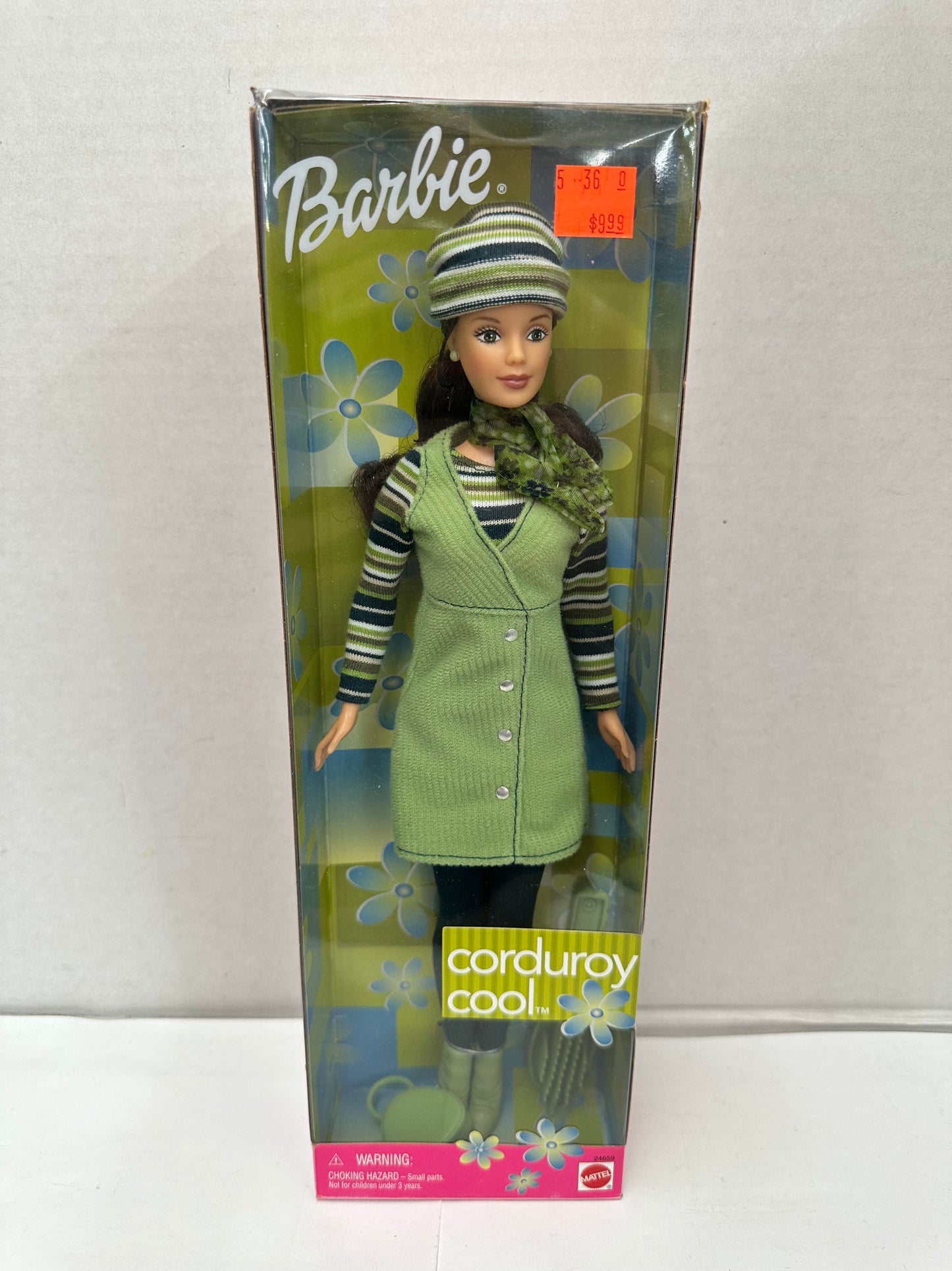 1999 Corduroy Cool Brunette Barbie with Green Fashions Mattel
