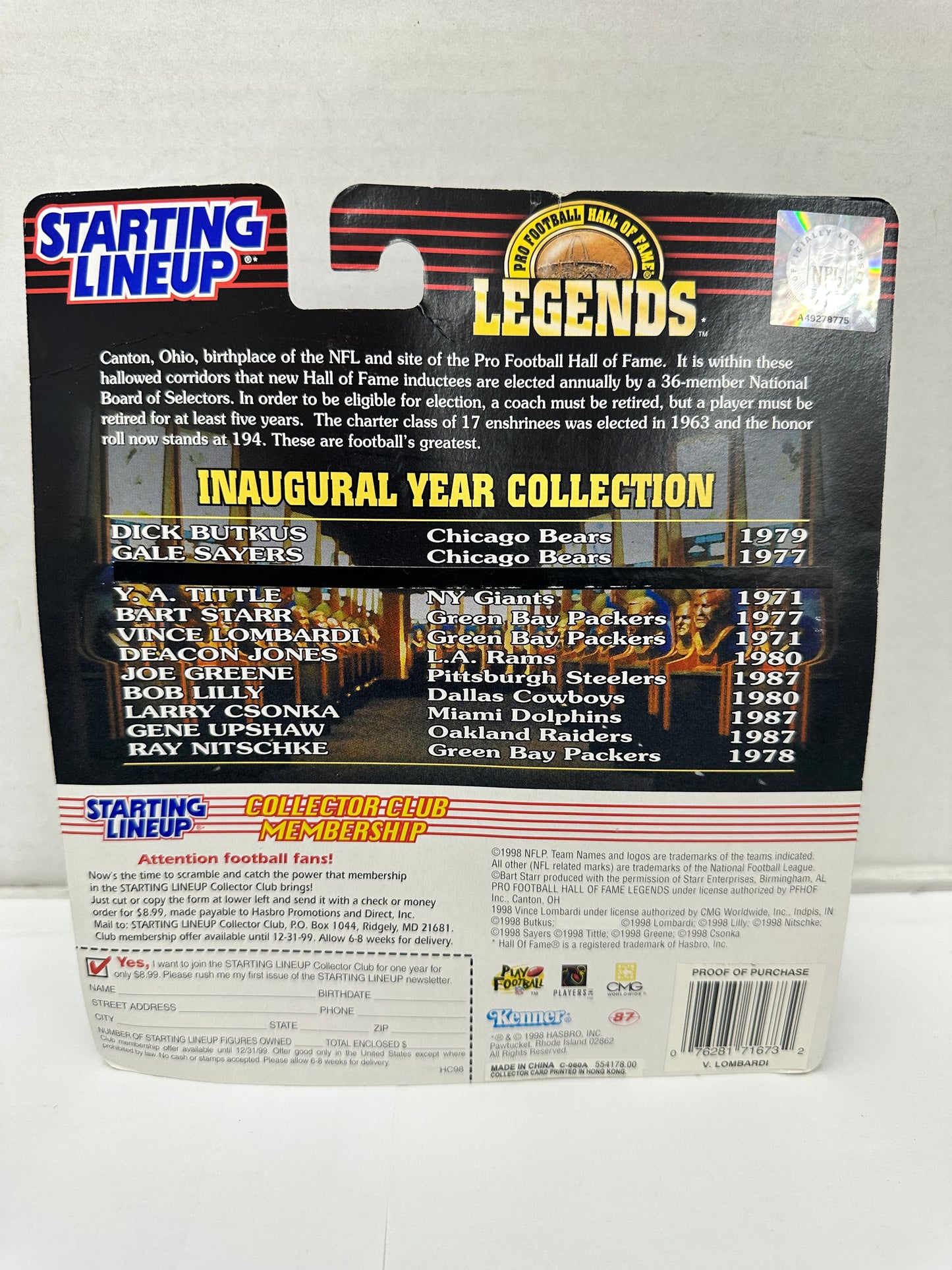 Kenner ~ Starting Lineup ~ HOF Legends Vince Lombardi