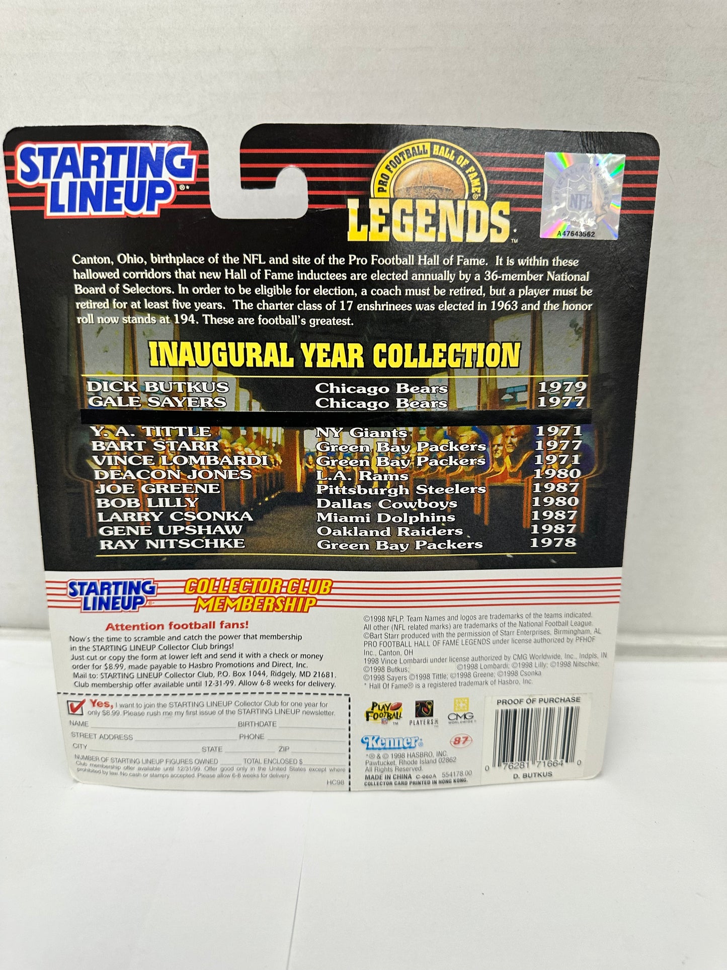 1998 Starting Line Up NFL Legends Dick Butkus Chicago Bears Sealed