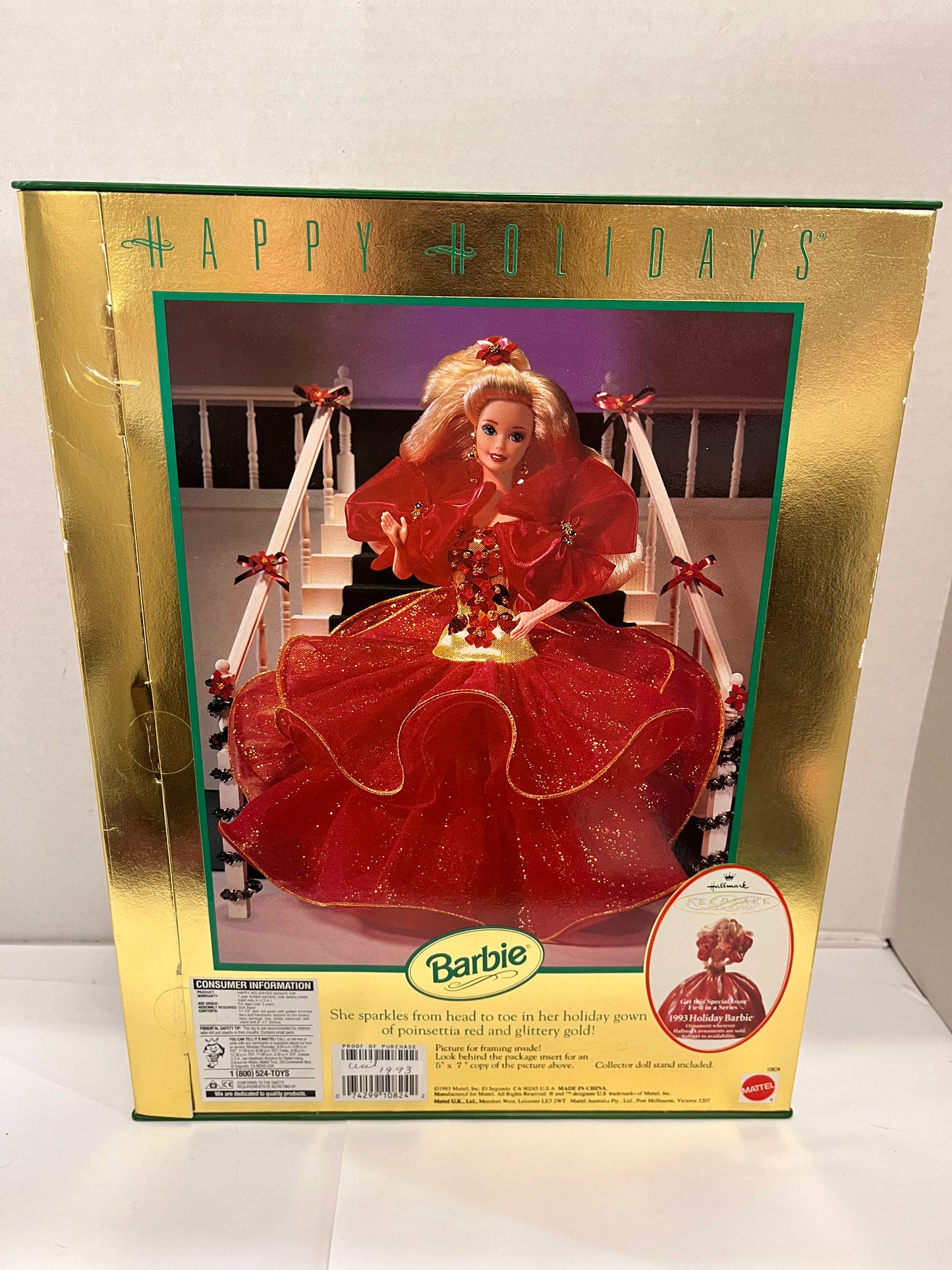 Vintage 1993 Mattel Barbie Doll Happy Holidays Special Edition Red Dress