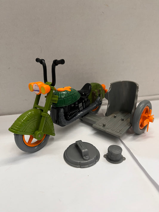 Vintage 1989 Teenage Mutant Ninja Turtle Sewer Motorcycle w/ Sidecar And Lids