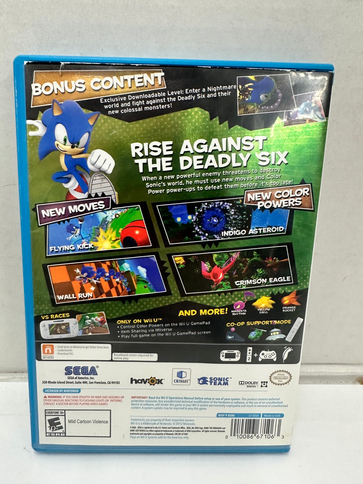 Sonic Lost World Deadly Six Bonus Edition (Nintendo Wii U, 2013) Working