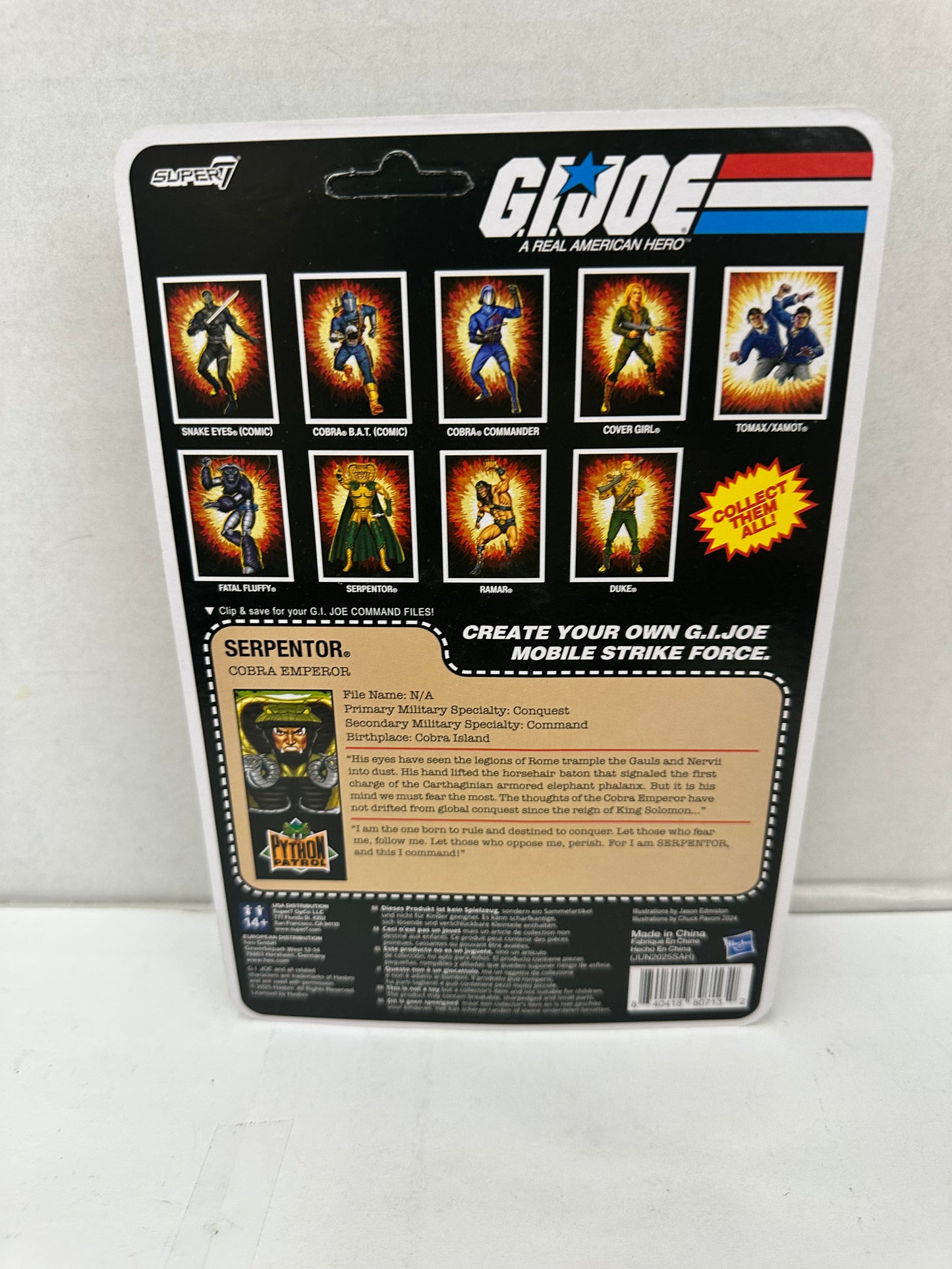 GI Joe Python Patrol SERPENTOR Cobra Commander Action Figure Unpunched