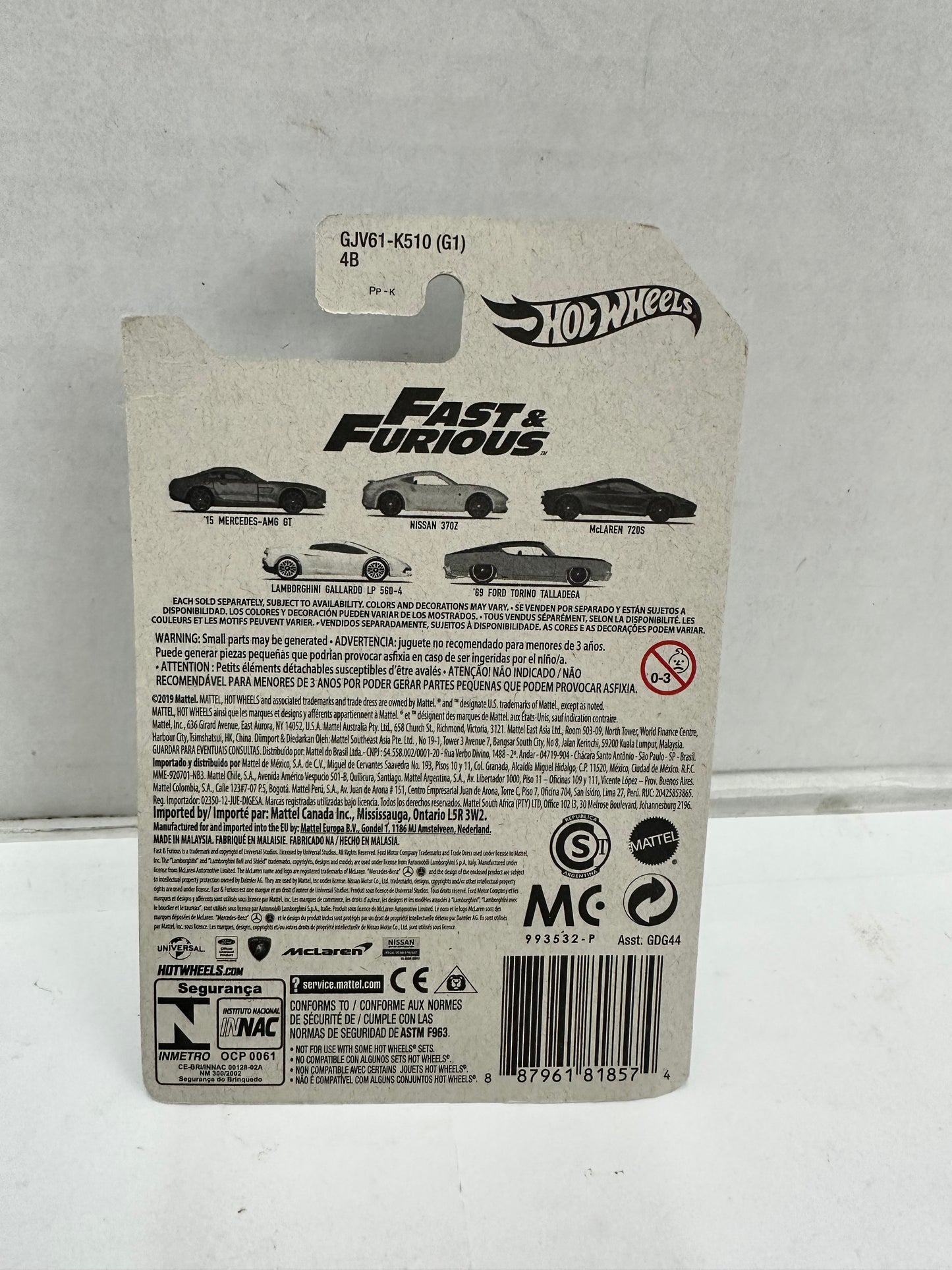HOT WHEELS Dom’s 69 Ford Torino Talladega GPT Special Fast Furious 7 Movie Merch