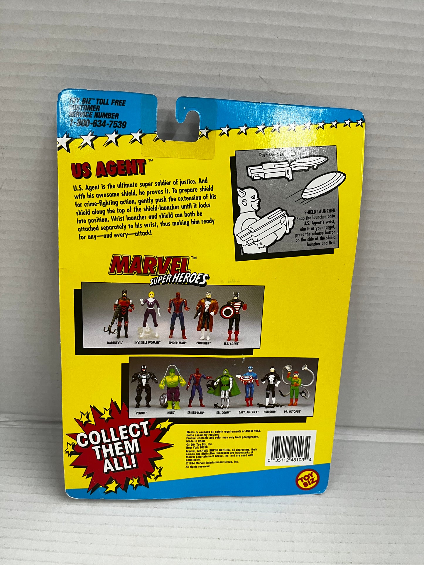 Marvel Super Heroes US AGENT Action Figure w/ Shield Launcher 1994 Toy Biz NEW