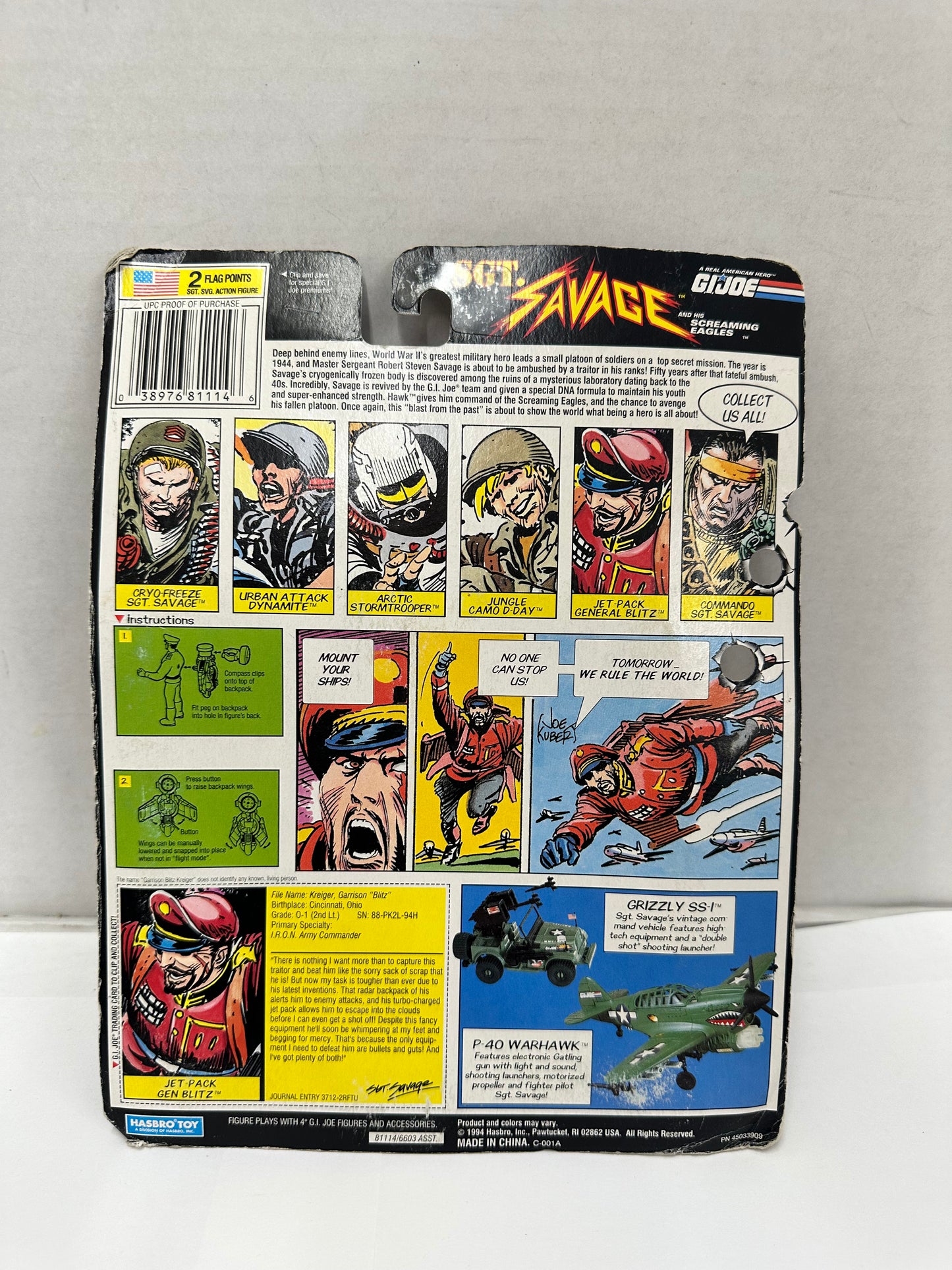 GI Joe SGT SAVAGE Jet Pack GENERAL BLITZ Action Figure Hasbro 1994