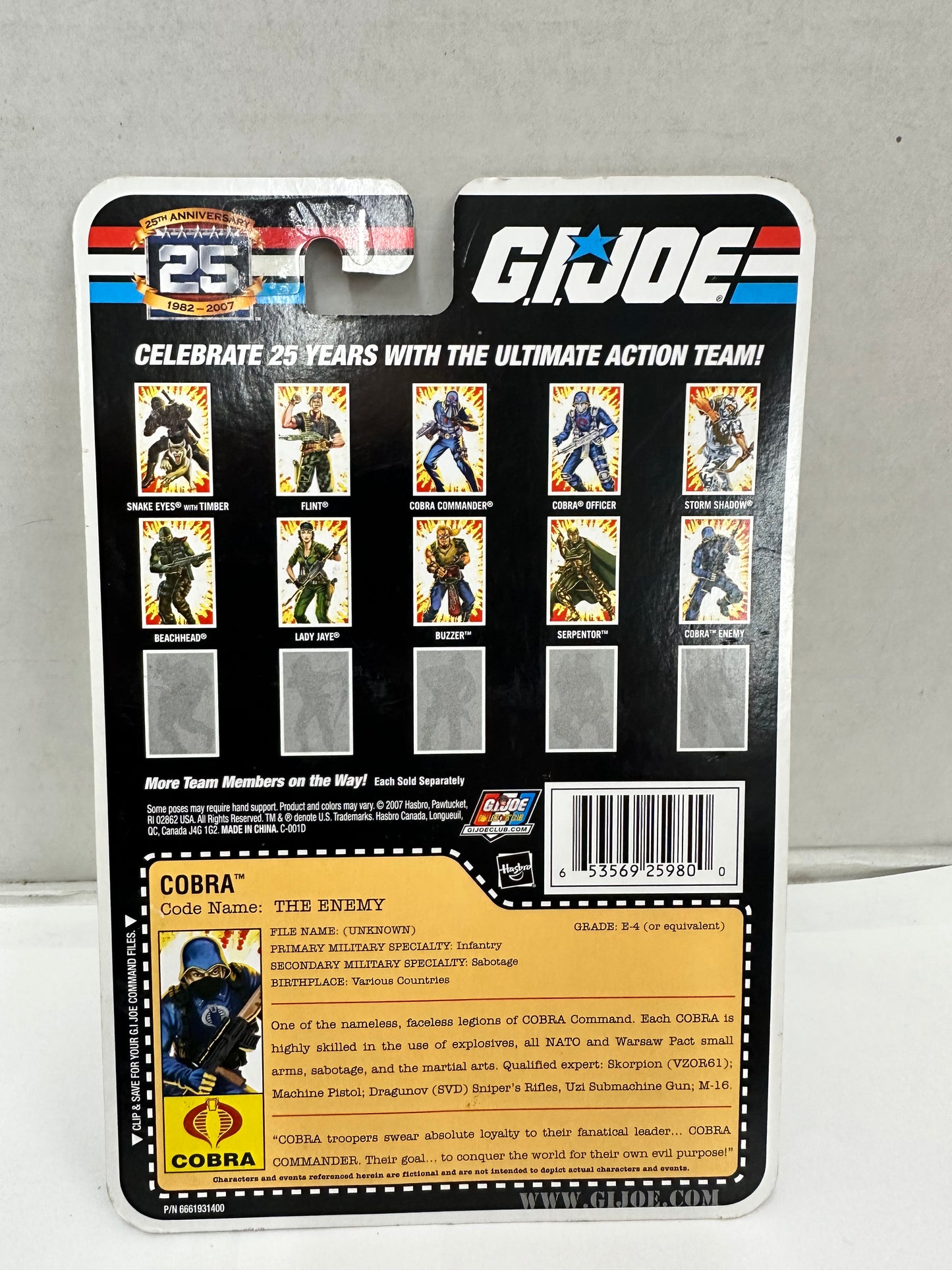 Cobra Soldier 2007 Hasbro G.I. Joe 25th Anniversary Cobra Enemy Foil Card