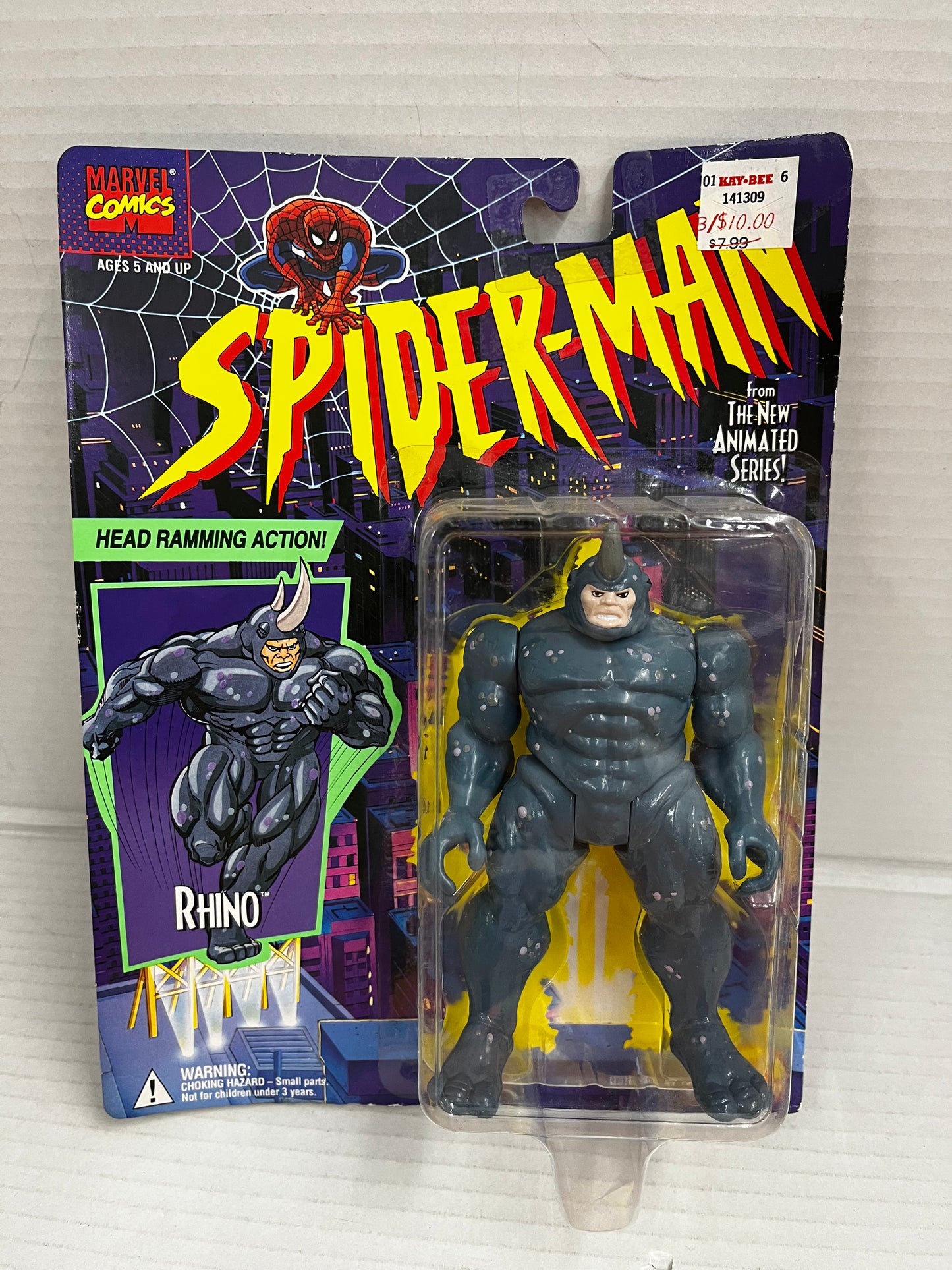 Rhino 1994 Spider-Man Animated Series Head Ramming Toy Biz MOC Sealed Figure
