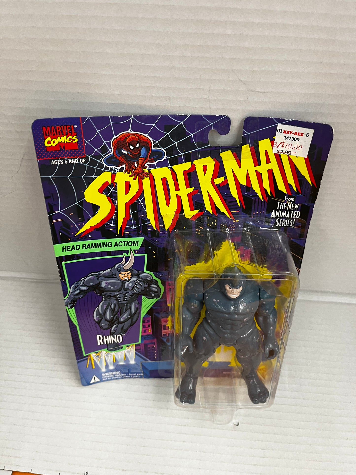 Rhino 1994 Spider-Man Animated Series Head Ramming Toy Biz MOC Sealed Figure