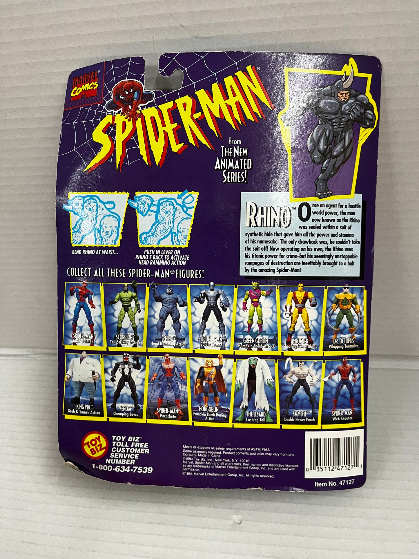 Rhino 1994 Spider-Man Animated Series Head Ramming Toy Biz MOC Sealed Figure