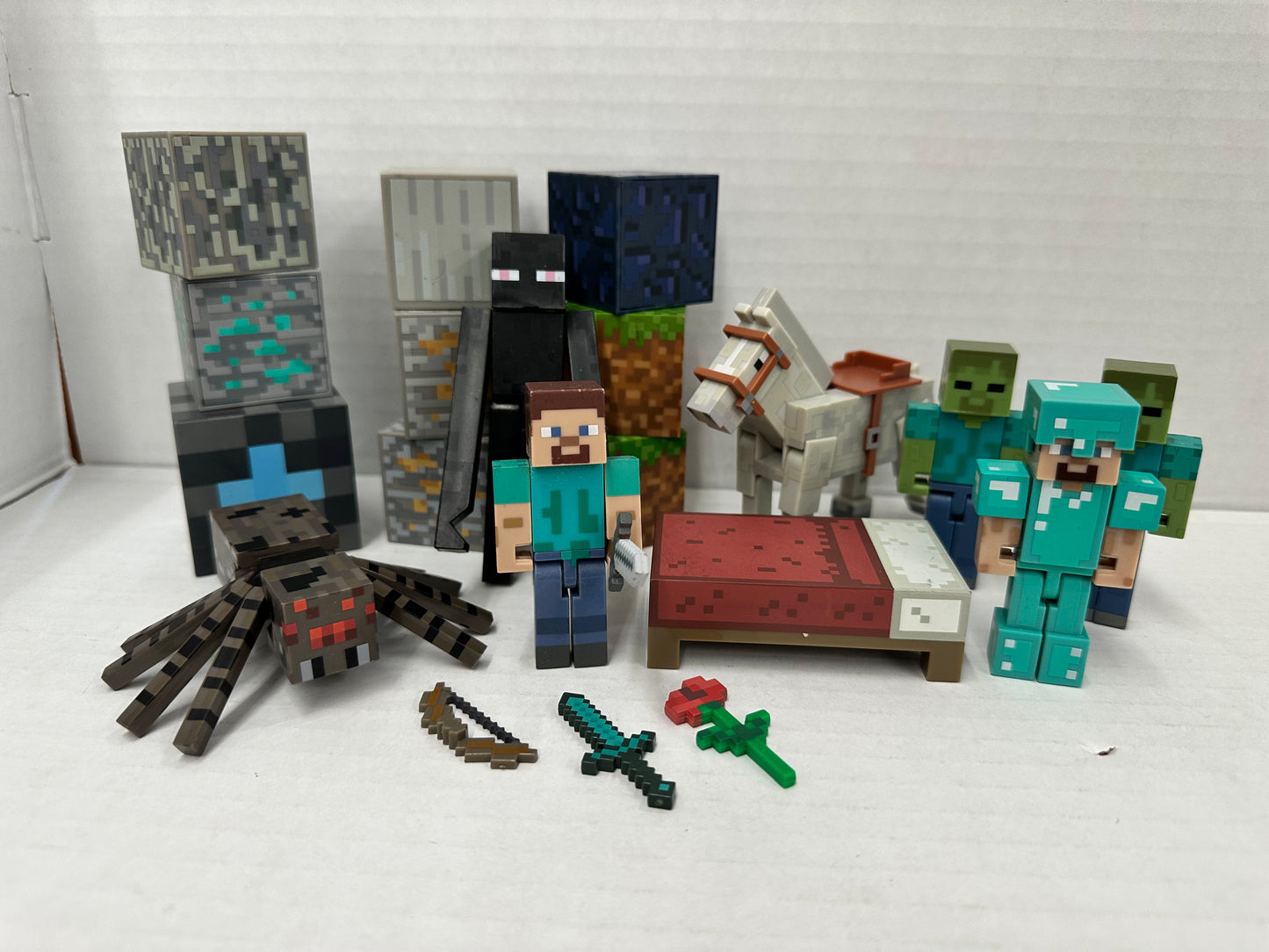 Minecraft 3" Figure Lot - Spider, Steve, Horse, Creepers Etc