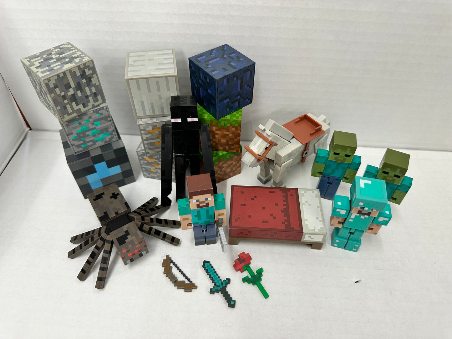 Minecraft 3" Figure Lot - Spider, Steve, Horse, Creepers Etc