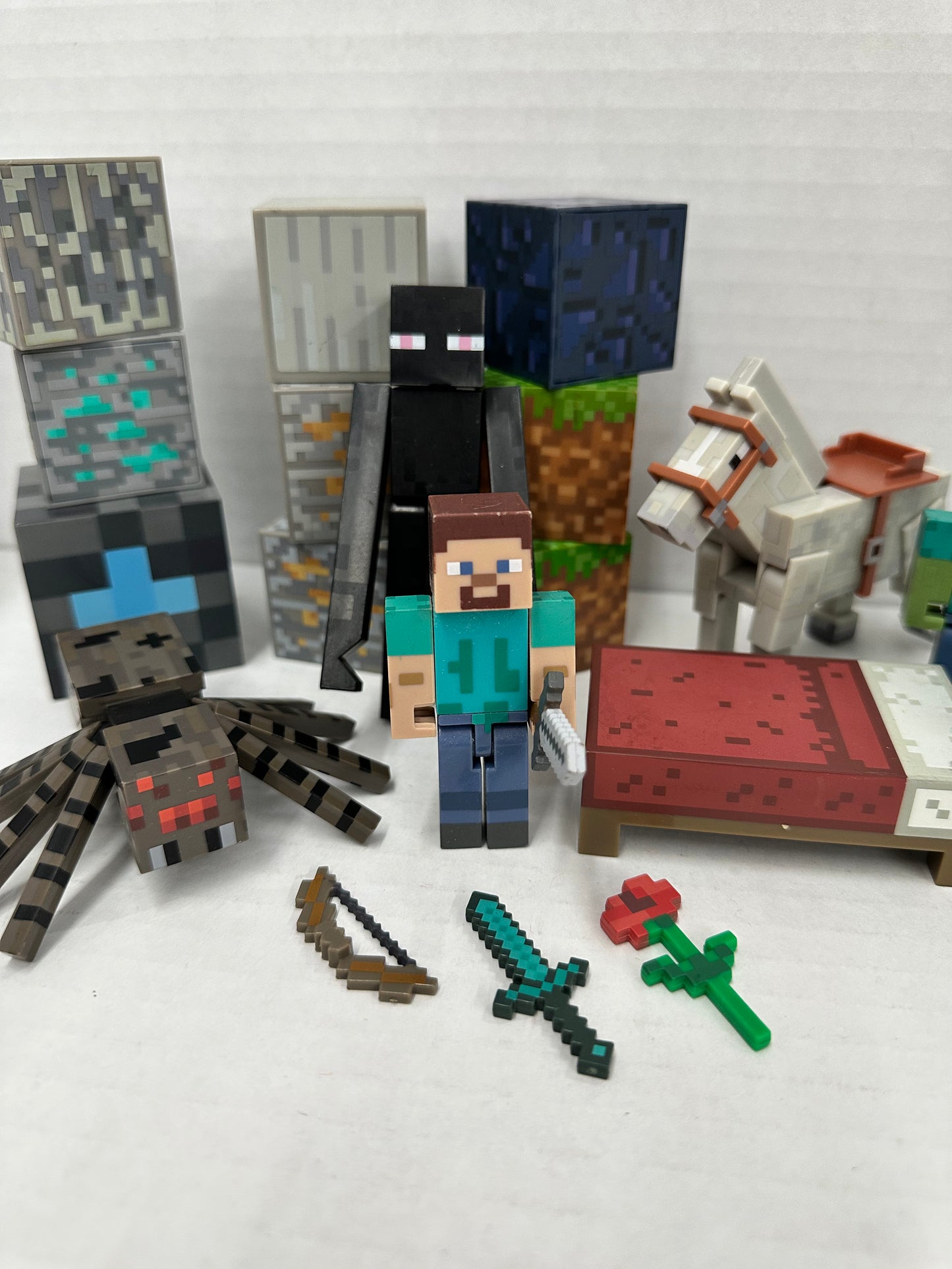 Minecraft 3" Figure Lot - Spider, Steve, Horse, Creepers Etc