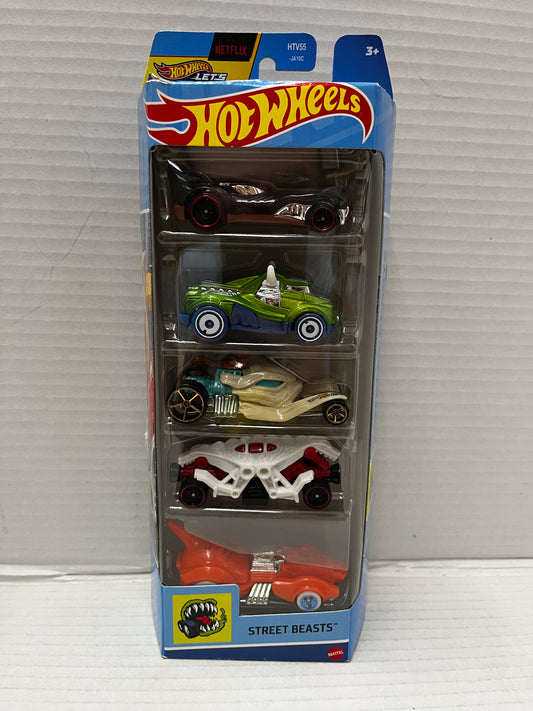 Hot Wheels Street Beasts 5 Pack HTV55 2024 Sealed Netflix Redline Wheels Top Car