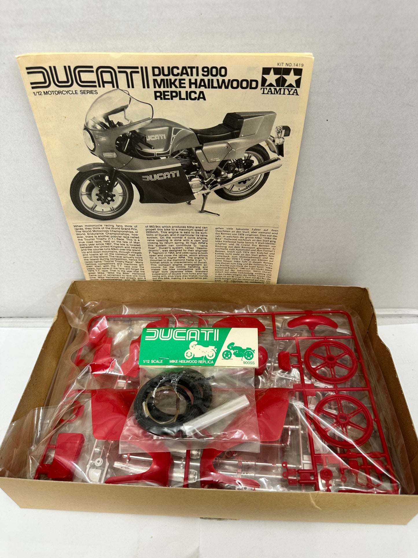 Tamiya 1/12 scale model kit of the legendary Ducati 900 Mike Hailwood Replica