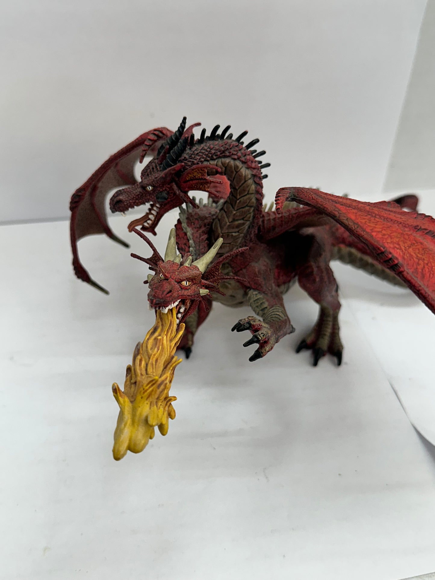 PAPO 2005 Fire Breathing Red Two Headed Dragon Figure 8" Figurine Toy