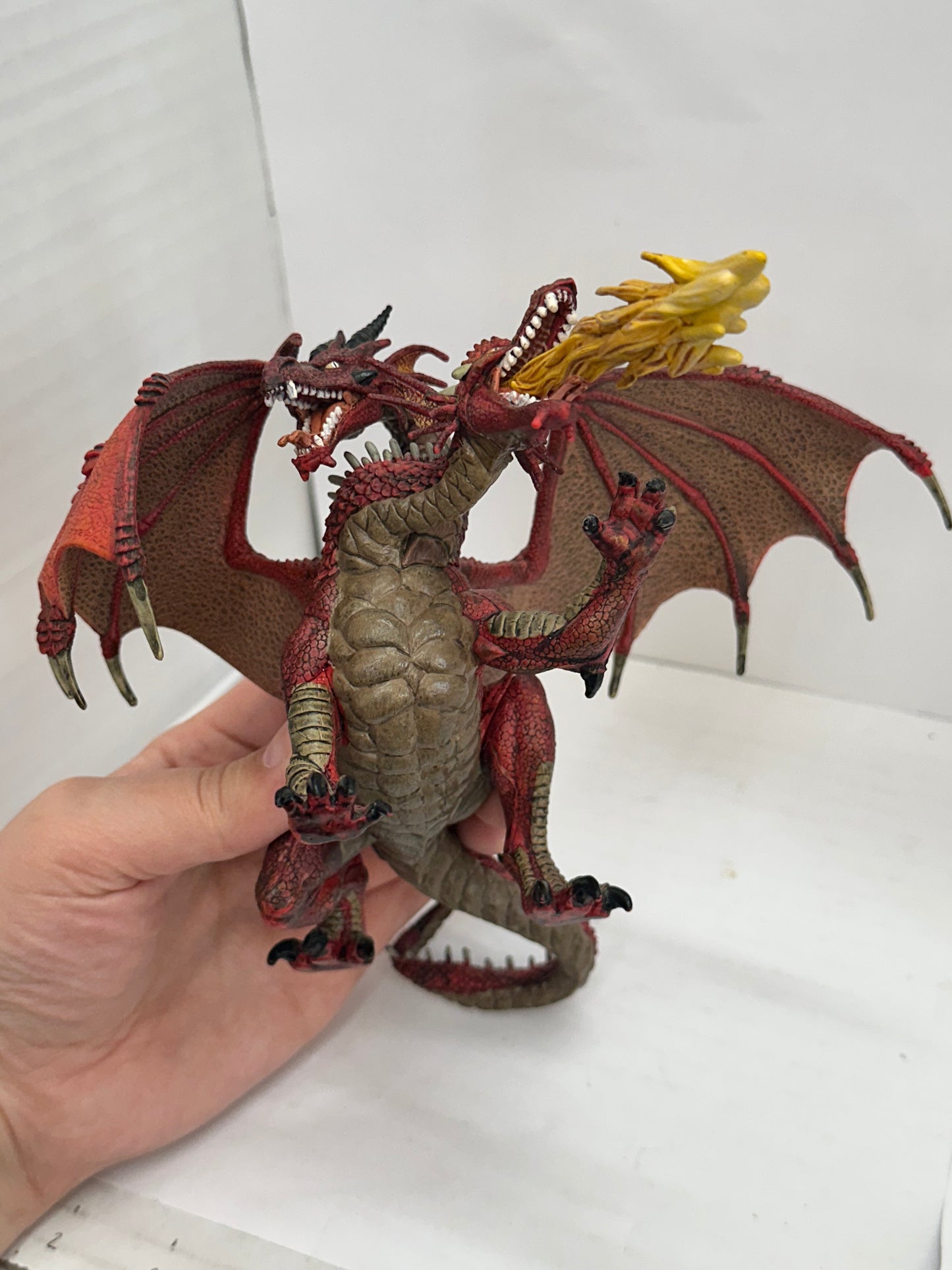 PAPO 2005 Fire Breathing Red Two Headed Dragon Figure 8" Figurine Toy