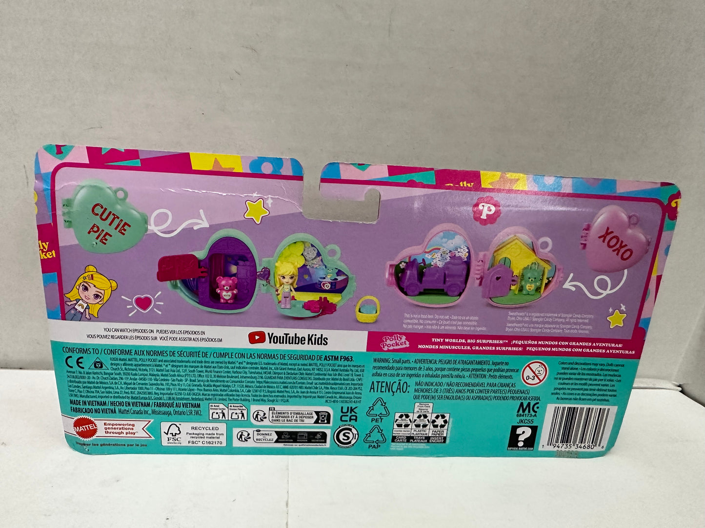 New Polly Pocket Valentine Sweethearts Cutie Pie XOXO Compact Playset