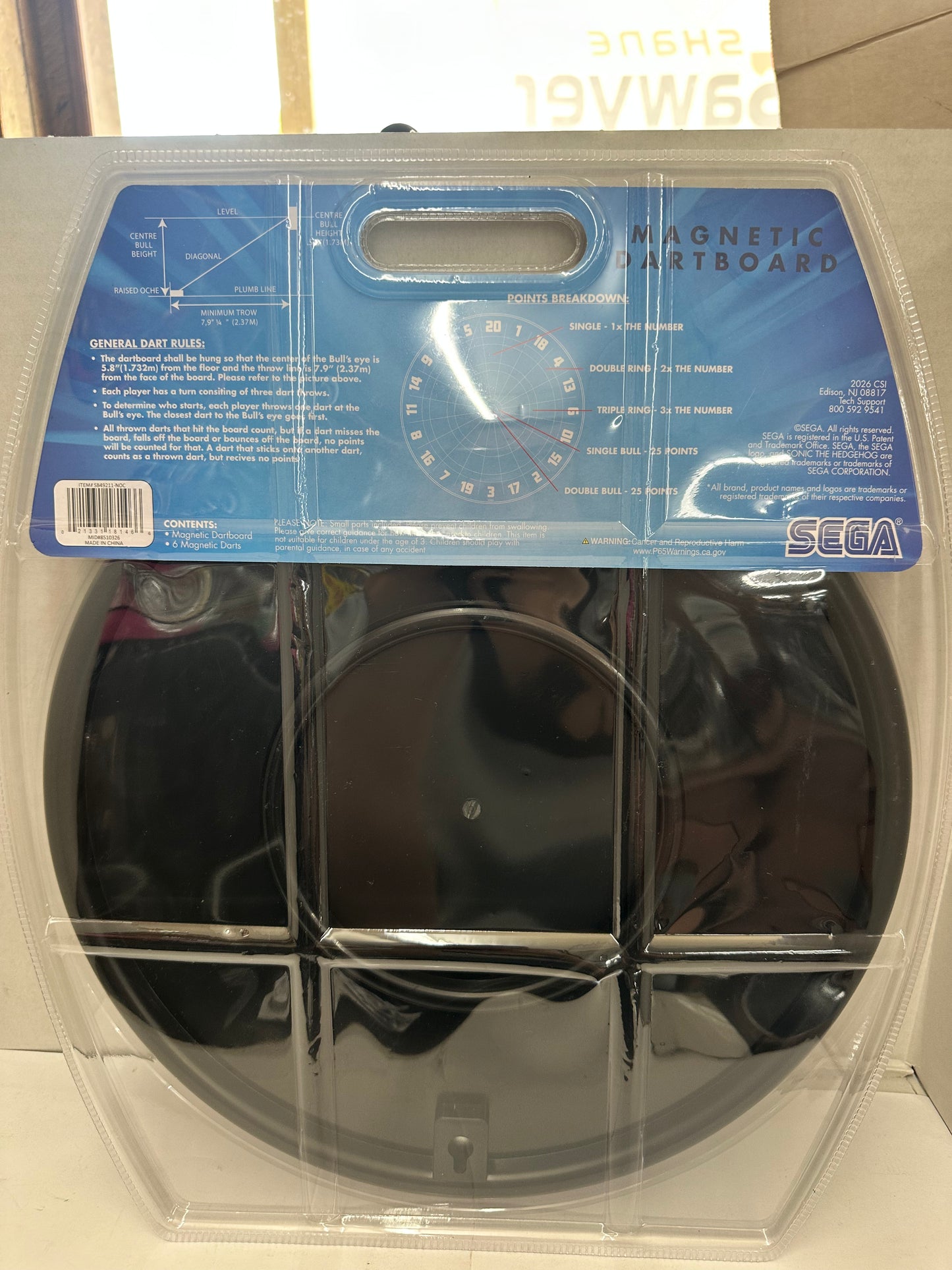 SEGA Sonic the Hedgehog Magnetic Dartboard Shadow Includes 6 Darts