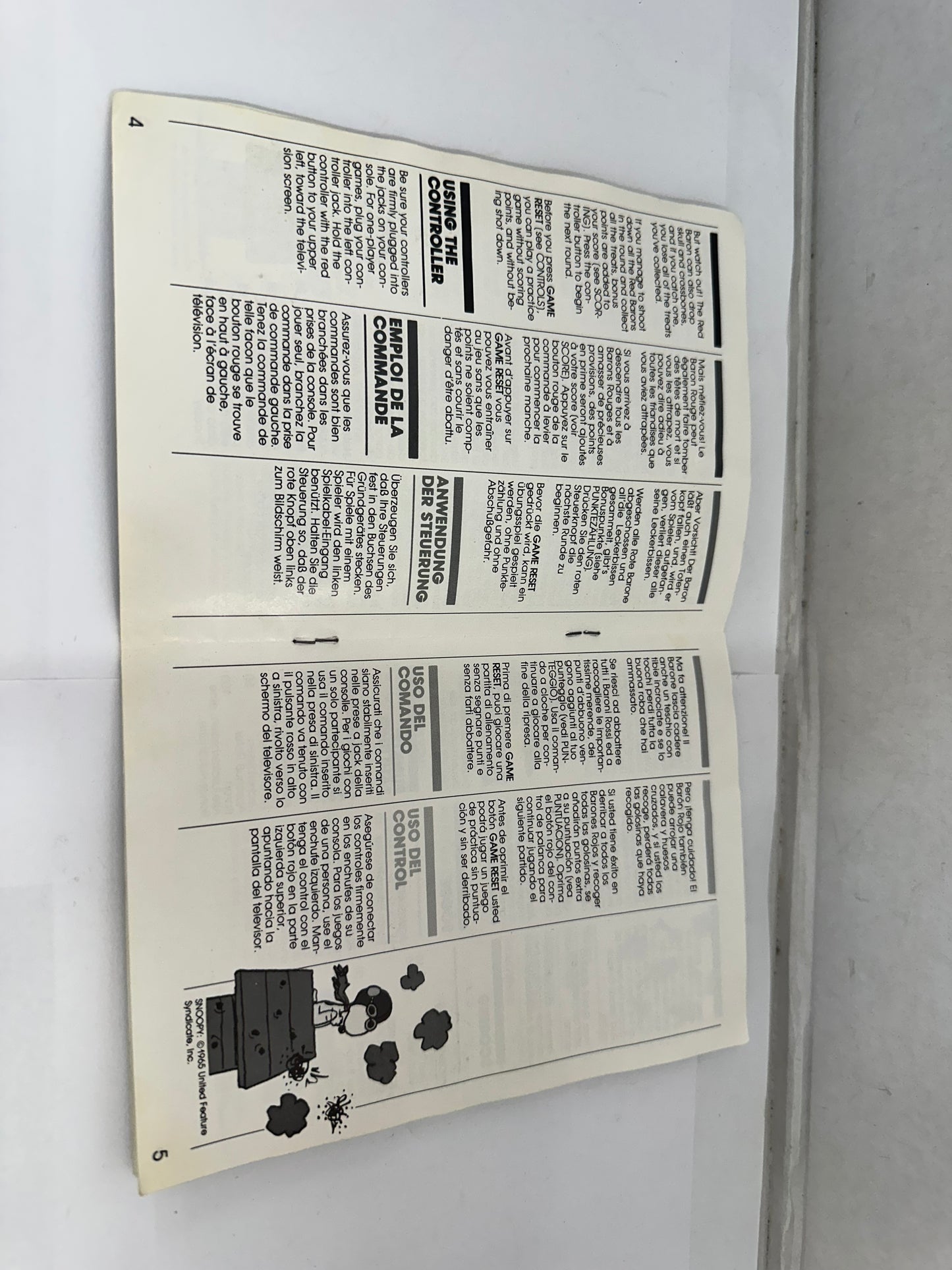 Atari 2600 Snoopy and the Red Baron Instruction Manual Only No Game