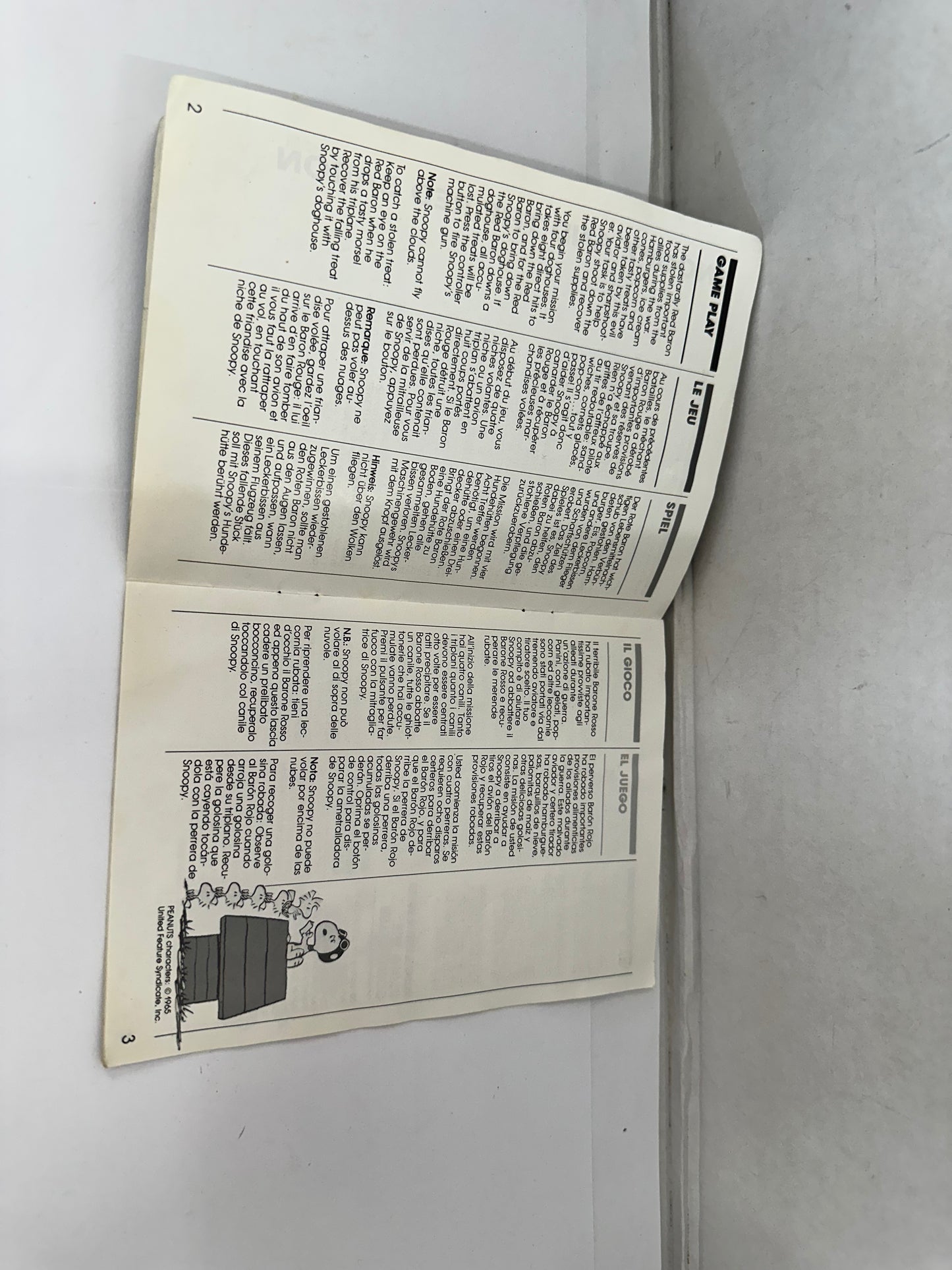 Atari 2600 Snoopy and the Red Baron Instruction Manual Only No Game