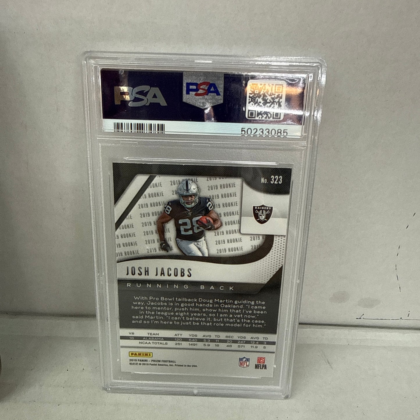 2019 Panini Prizm Rookies Red White & Blue Josh Jacobs PSA 9