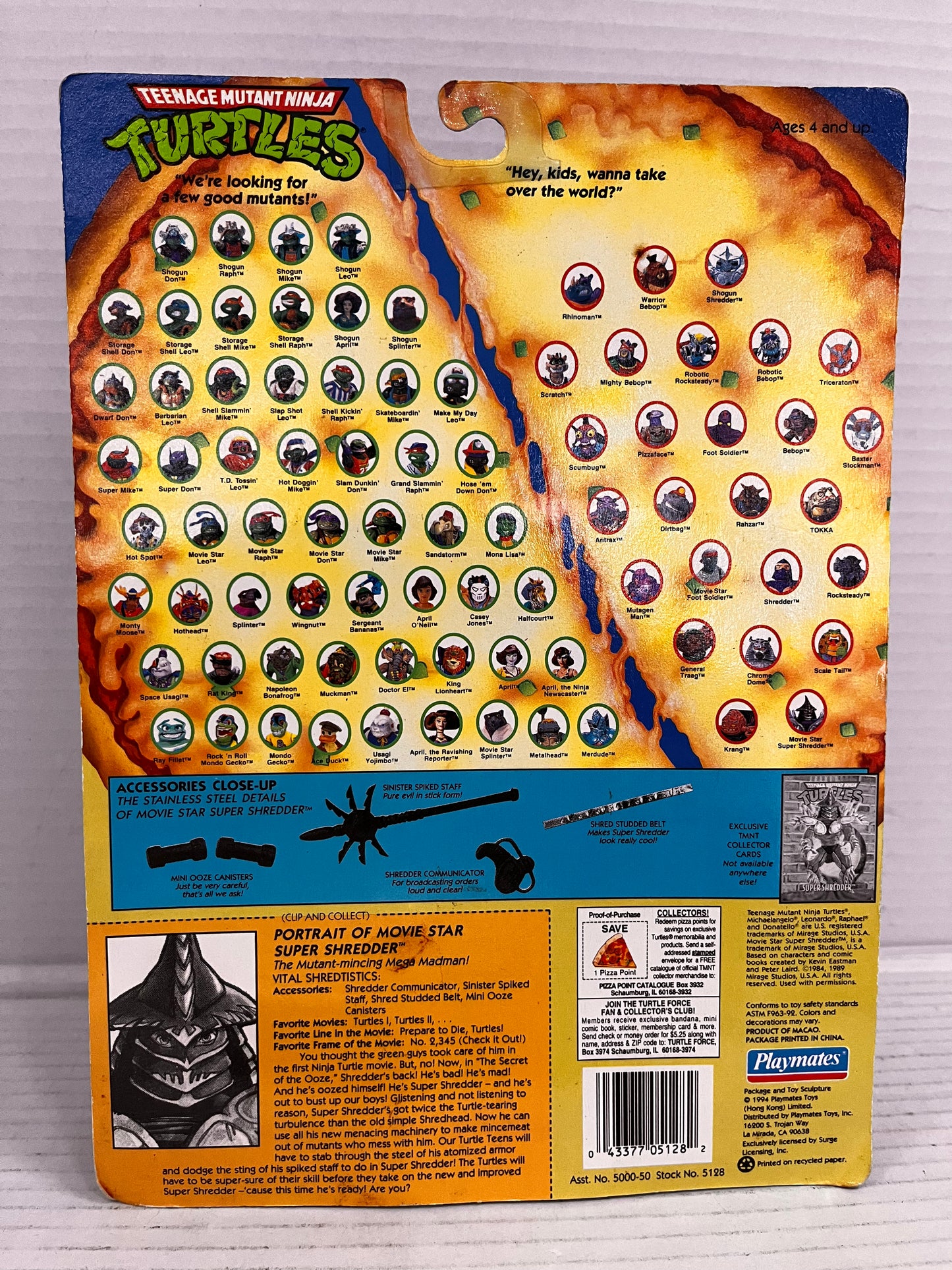 TMNT Ninja Turtles MOVIE STAR SUPER SHREDDER 1992 Playmates with Collector Card