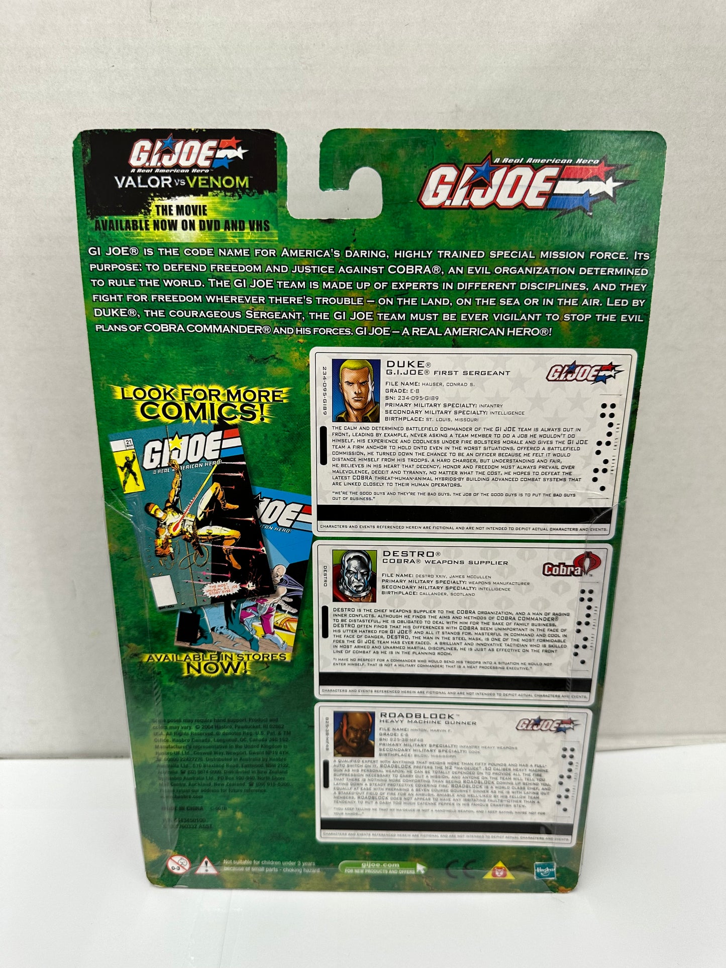 NEW HASBRO 2004 GI JOE VALOR VS VENOM COMIC 3 PACK DUKE DESTRO ROADBLOCK