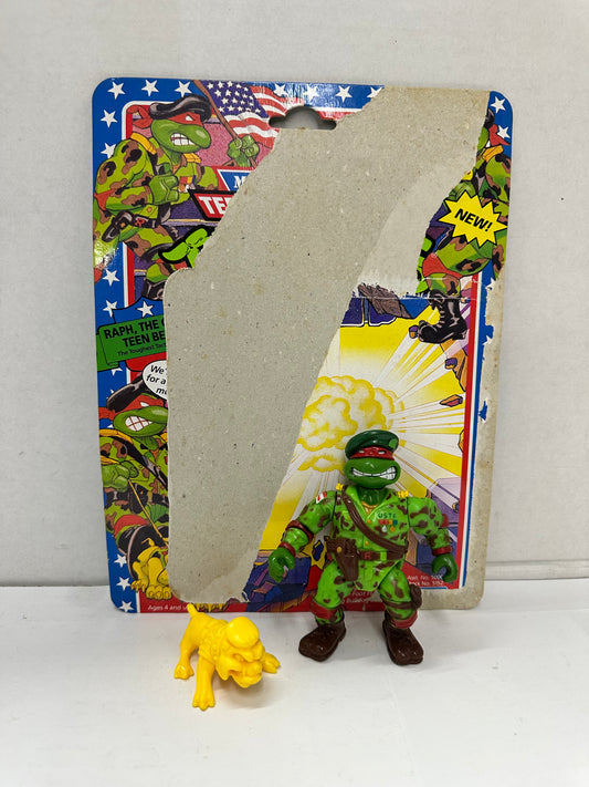 Vintage Teenage Mutant Ninja Turtles Green Beret Raph 1991 Playmates W Cardback