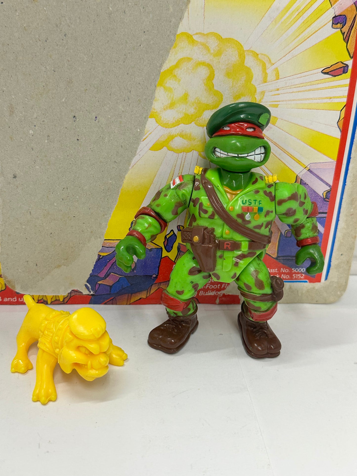 Vintage Teenage Mutant Ninja Turtles Green Beret Raph 1991 Playmates W Cardback