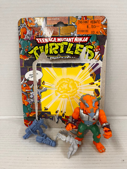 TMNT Triceraton Figure Complete 1990 Teenage Mutant Ninja Turtles Loose W Card GLUED TAIL