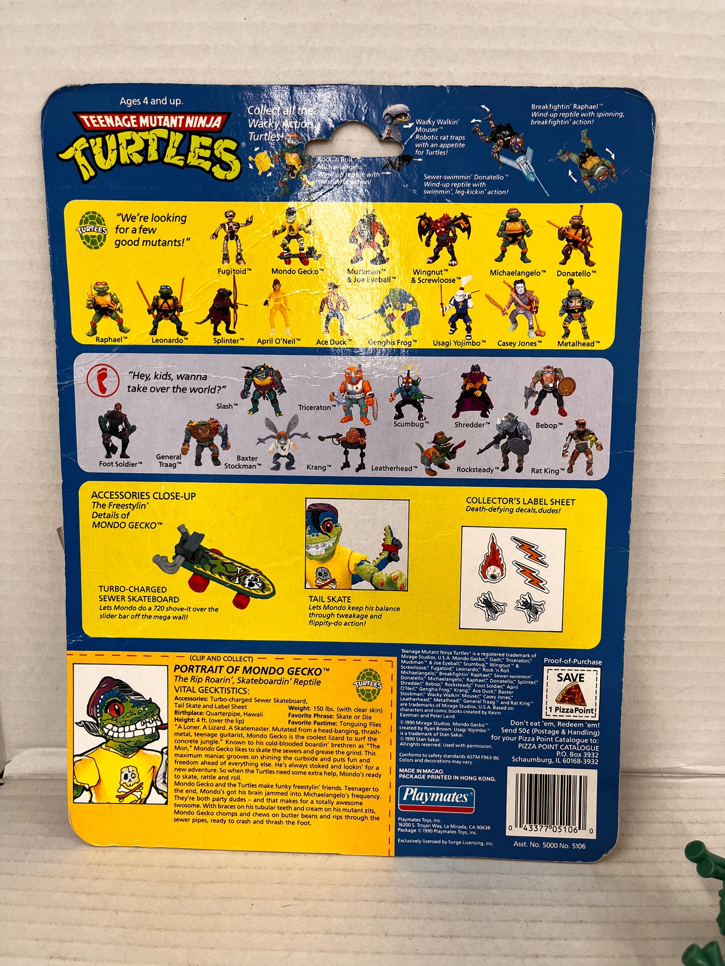 Vintage 1990 Teenage Mutant Ninja Turtles TMNT Mondo Gecko Figure W/ Skateboard
