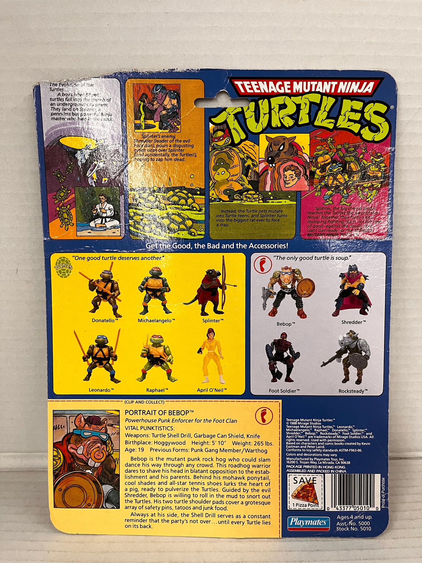 TMNT Bebop Vintage Figure 100% Complete Ninja Mutant Ninja Turtles Loose W Card