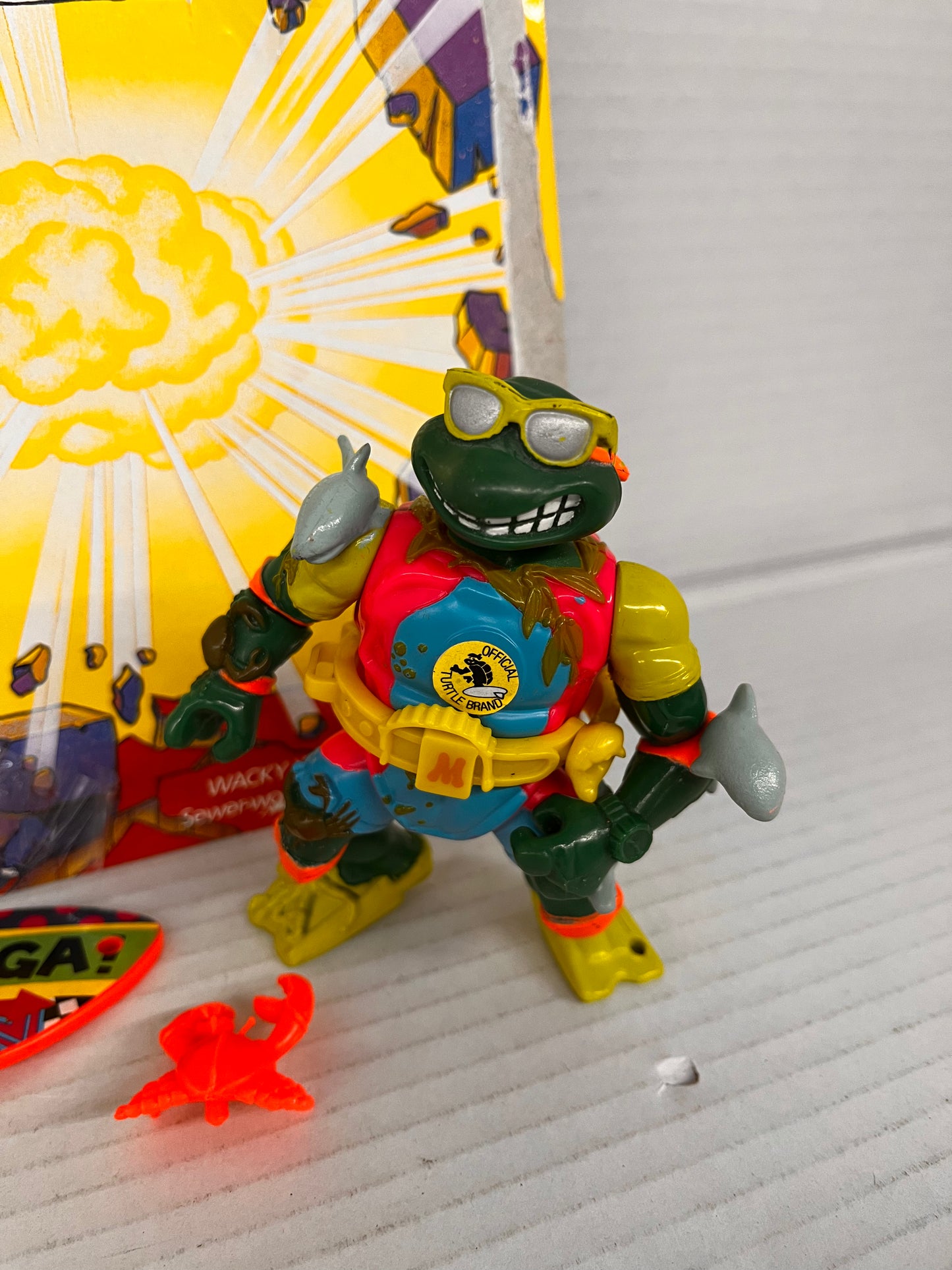 Vintage 1990 TMNT Mike the Sewer Surfer 4" Complete Loose W File