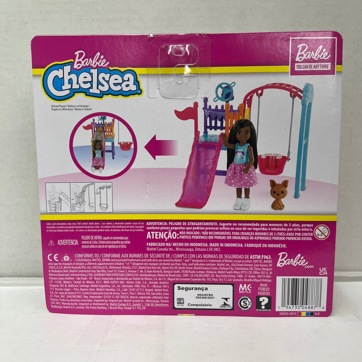 Barbie Chelsea Swing Set Playset W/ Chelsea Doll 6'' in Brunette Ages 3-7 Years