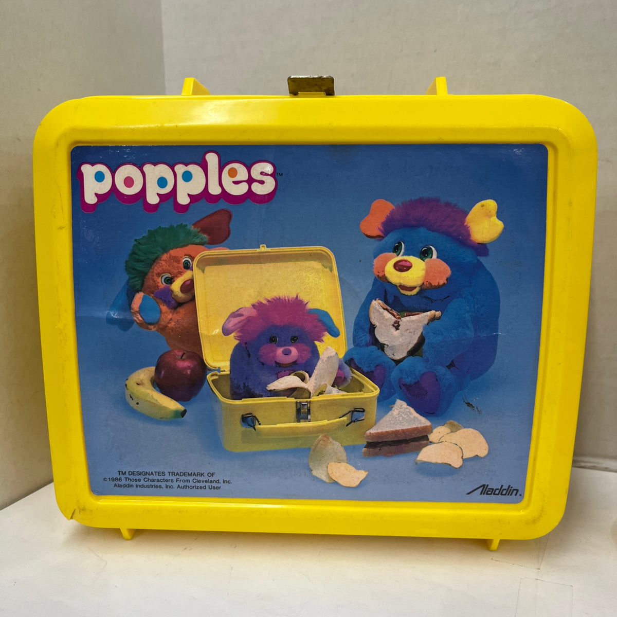 Vintage 1986 Aladdin Lunchbox Thermos Set Popples Yellow Plastic