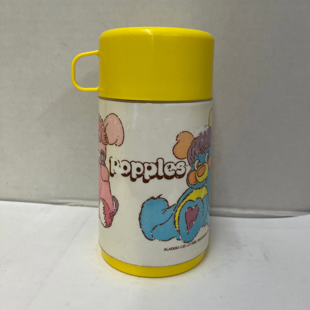 Vintage 1986 Aladdin Lunchbox Thermos Set Popples Yellow Plastic