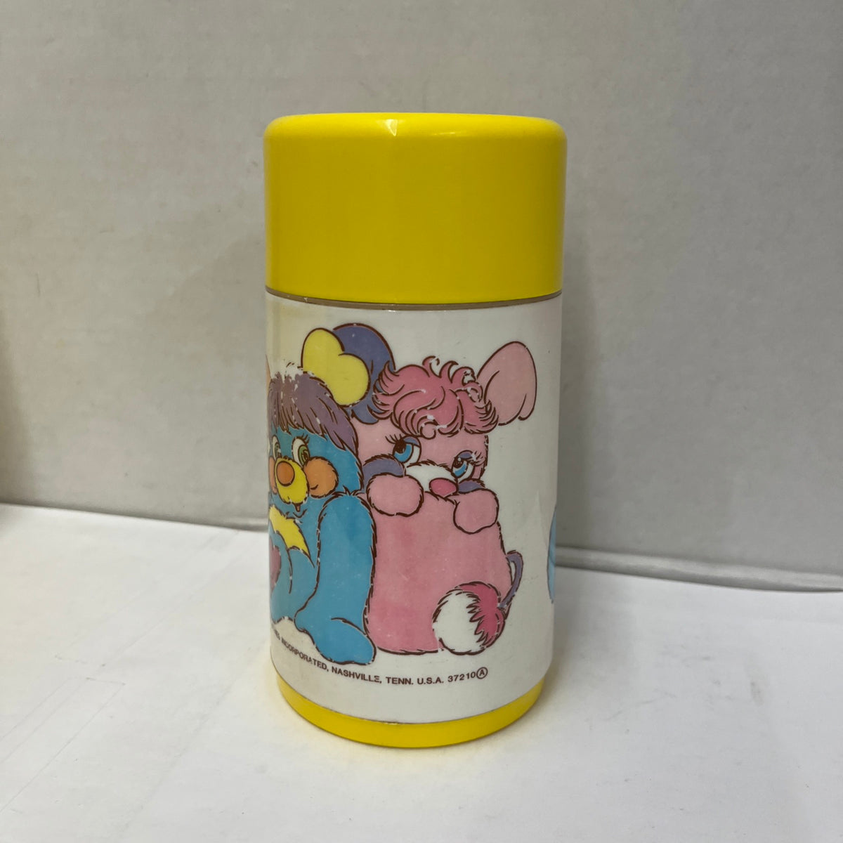 Vintage 1986 Aladdin Lunchbox Thermos Set Popples Yellow Plastic