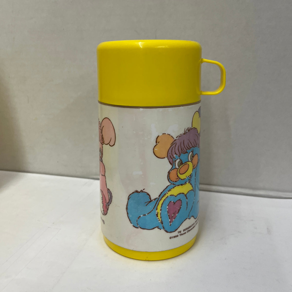 Vintage 1986 Aladdin Lunchbox Thermos Set Popples Yellow Plastic