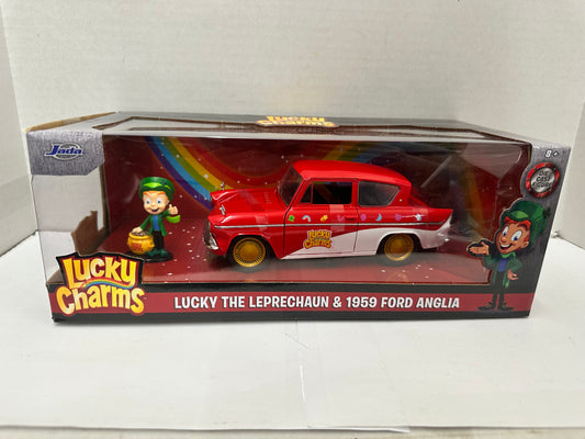 1959 FORD ANGLIA & LUCKY THE LEPRECHAUN FIGURE "LUCKY CHARMS" 1/24 BY JADA 32200