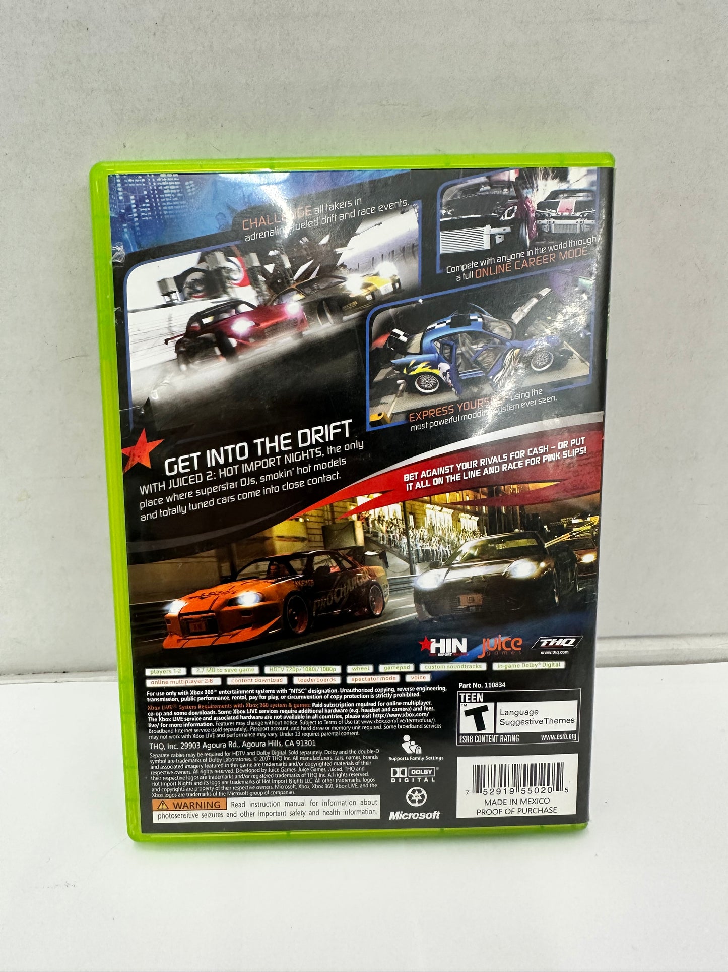 Juiced 2 Hot Import Nights (Microsoft Xbox 360, 2007) No Manual