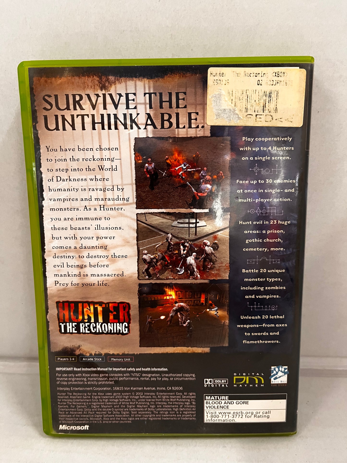Hunter The Reckoning (Microsoft Original Xbox, 2002) Complete
