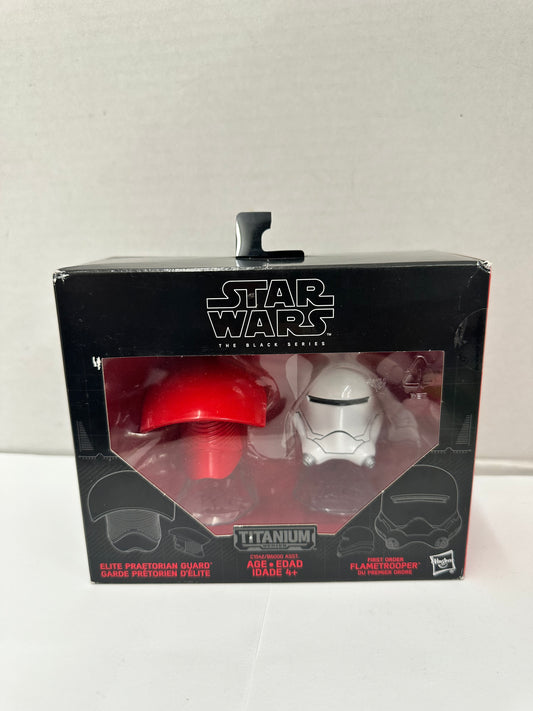Star Wars Titanium Elite Praetorian Guard and First Order Flametrooper Helmets